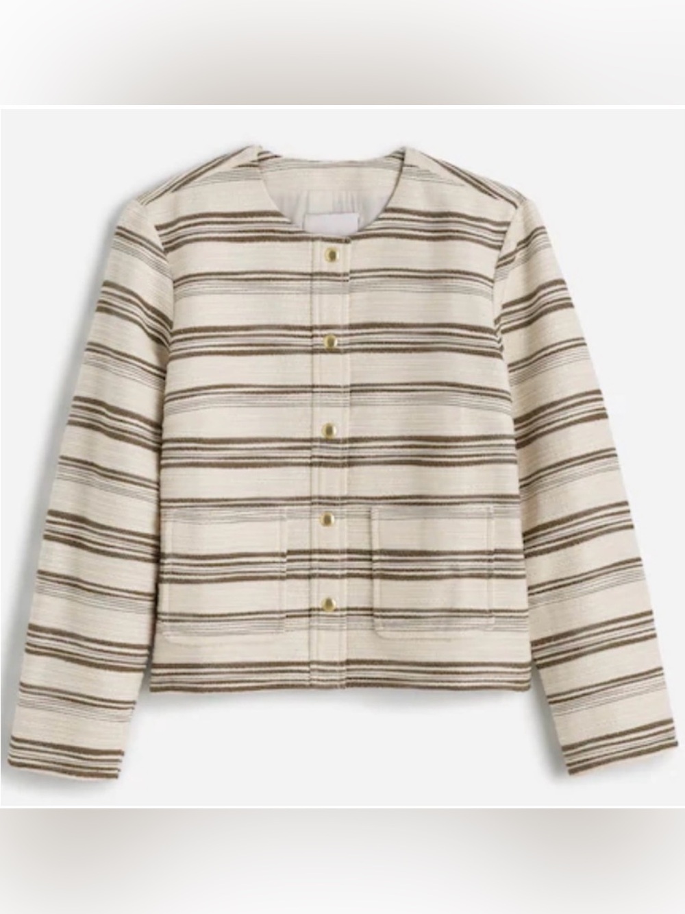 Madewell Cream and Brown Striped Collarless Jacket